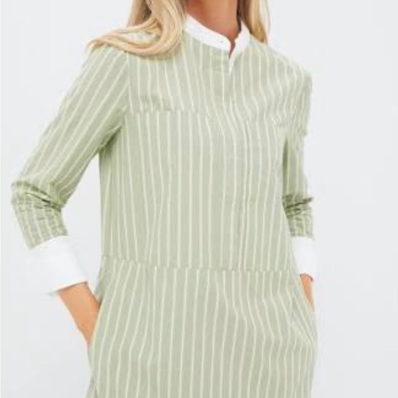 Pomander Place Dresses & Skirts - Pomander Place Sage Green and White Striped Shirt Dress